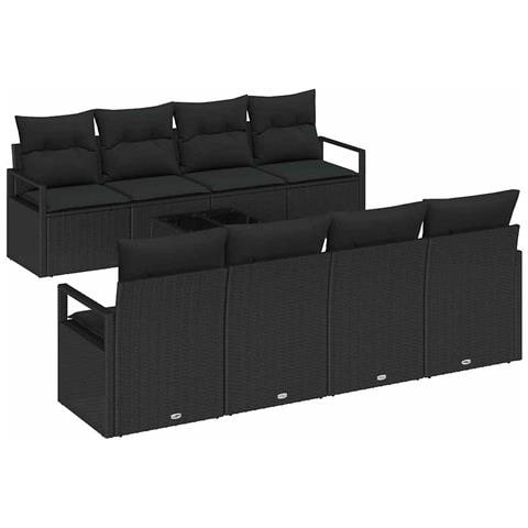 Set Divano da Giardino con cuscino 9 pcs Nero 55 x 55 x 37 cm - Foto 1