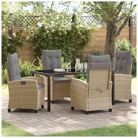 Set da Pranzo per Giardino 5 pcs Beige polyrattan - Foto 2