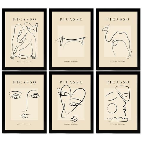 Set Di 6 Stampe Künstlerischen Illustrationen Von Pablo Picasso Liebe Sammlung Von Dekorationsgemälden Im Kunstgalerie Stil A3 Cornice Nera - Foto 1