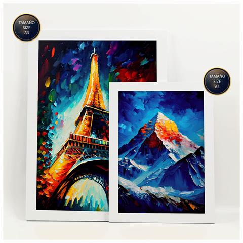 Set Di 6 Stampe Svettanti Illustrazioni In Stile Pittura A Olio Di Monumenti E Città In Stile Fotografico A Colori A3 & A4 Cornice Bianca - Foto 2