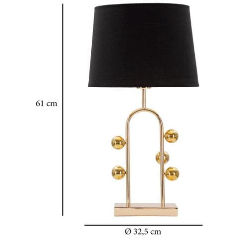 Lampada Da Tavolo Bubble In Ferro Nero E Oro Con Paralume In Tessuto - Foto 6