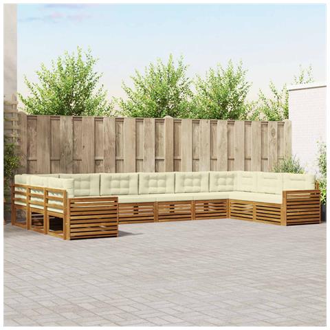 Set divani 10 pcs Naturale e Crema Legno di Acacia Massello - Foto 2