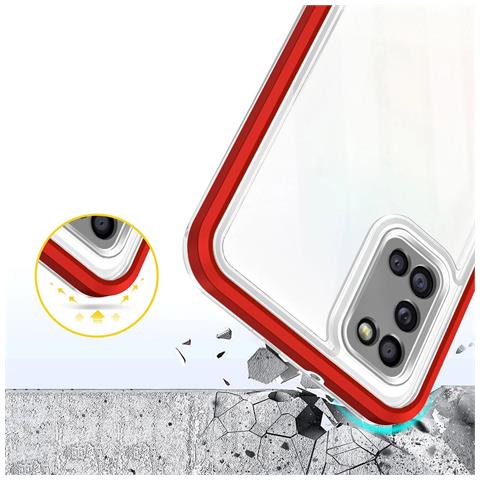 Custodia 3in1 Trasparente Per Samsung Galaxy A03s (166) Con Cornice In Gel, Rossa - Foto 2