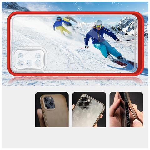 Custodia 3in1 Trasparente Per Samsung Galaxy A03s (166) Con Cornice In Gel, Rossa - Foto 5