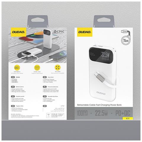 Batteria Esterna 10.000 Mah Bianca 22,5 W Con Cavo - Foto 1