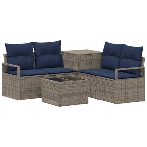 Set di divani 6 pz Grigio e Blu Navy Rattan sintetico e Acciaio - Foto 1