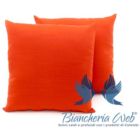 Coppia Cuscini Arredo Imbottiti Tessuto Ottoman In Tinta Unita Colore Arancio 17 50x50 Arancio 17 - Foto 2