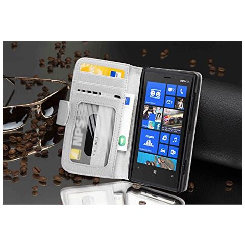 Custodia Compatibile Con Nokia Lumia 920 In Magnesio Bianco - Coperchio Protettivo Con Chiusura Magnetica E 3 Slot Per Carte - Foto 2