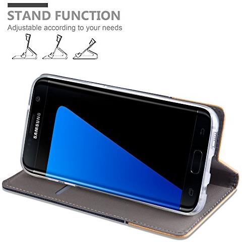 Custodia Compatibile Con Samsung Galaxy S7 Edge In Blu Scuro Marrone - Coperchio Protettiva Con Chiusura Magnetica, Funzione Stand E Tasca Per Le Carte - Foto 2