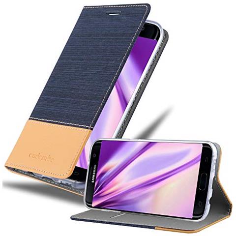 Custodia Compatibile Con Samsung Galaxy S7 Edge In Blu Scuro Marrone - Coperchio Protettiva Con Chiusura Magnetica, Funzione Stand E Tasca Per Le Carte - Foto 1