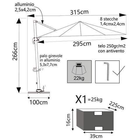 Bactrus - Ombrellone Da Giardino Decentrato 3 X 3 M - Foto 3