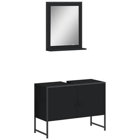 Set Mobili Da Bagno 2 Pz Nero In Legno Multistrato - Foto 2