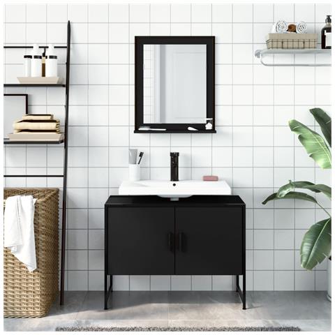 Set Mobili Da Bagno 2 Pz Nero In Legno Multistrato - Foto 3