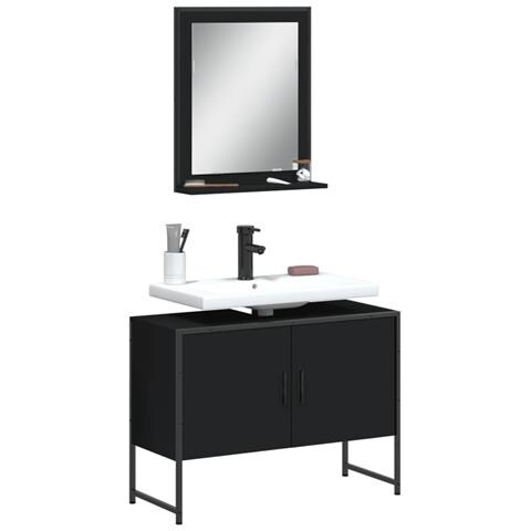 Set Mobili Da Bagno 2 Pz Nero In Legno Multistrato - Foto 1