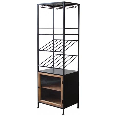 Vetrina Cantinetta Per Bar E Pub In Metallo E Legno Con Stand Porta Bottiglie E Appendi Calici Linea Industrial - Foto 1