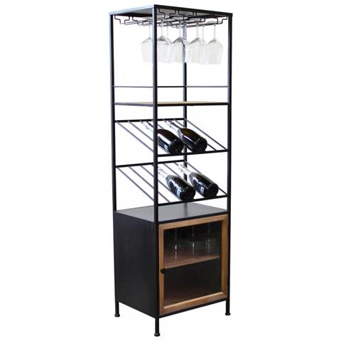 Vetrina Cantinetta Per Bar E Pub In Metallo E Legno Con Stand Porta Bottiglie E Appendi Calici Linea Industrial - Foto 8