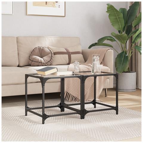 Tavolino Salotto Con Piano Vetro Trasparente 40x40x40cm Acciaio - Foto 3