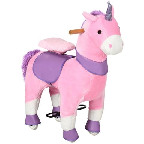 Cavallo A Dondolo Con Ruote A Forma Di Unicorno Per Bambini Da 3-6 Anni, 70x32x87cm, Rosa - Foto 1
