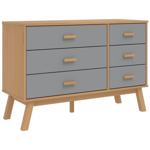 Cassettiera OLDEN Grigia e Marrone in Legno Massello di Pino - Foto 1