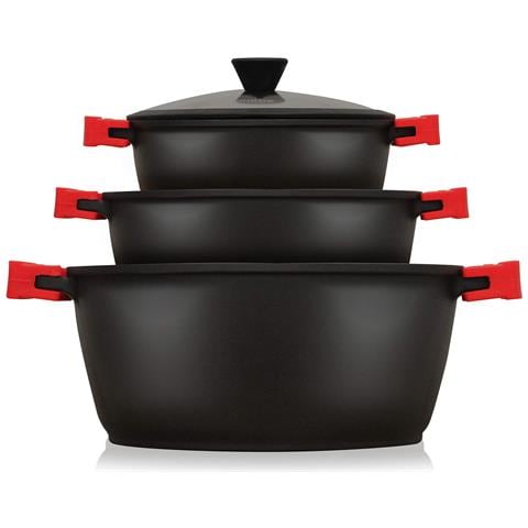 Blackt3 Set Pentole Induzione Set Pentole 6 Pezzi Alluminio Fuso, Coperchi Vetro Nero - Foto 1