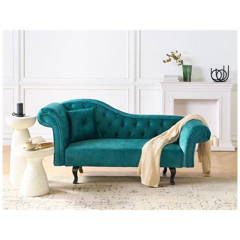 Chaise Longue Versione Sinistra Lattes Velluto Verde Smeraldo Con Cuscino - Foto 1