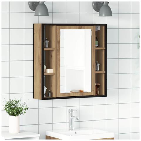 Mobile Bagno Specchio Rovere Artigianale 60x16x60 cm Truciolato - Foto 1