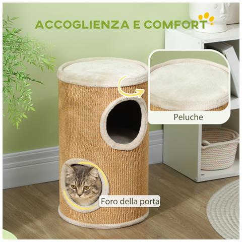 Tiragraffi Per Gatti A Torre Con 3 Cucce - Con Corda Sisal, Peluche, Passa-gatto E Piattaforma Superiore (fino A 4 Kg)