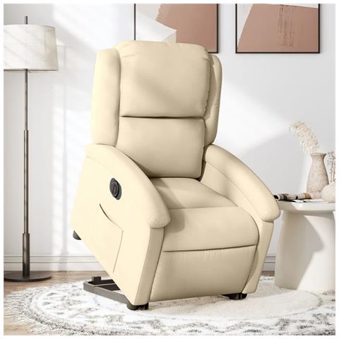 Poltrona Alzapersona Reclinabile Elettrica Crema In Tessuto - Foto 1