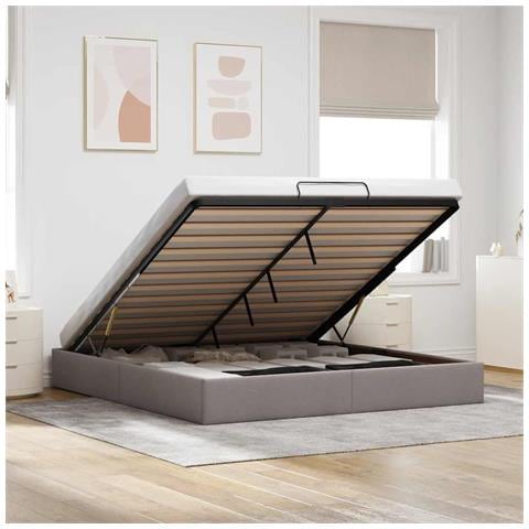 Struttura Letto Pouf Senza Materasso Tortora 180x200 Cm Tessuto - Foto 1