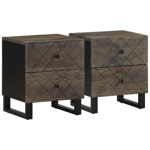 Comodini 2pz Neri 40x33x46 Cm In Legno Massello Di Mango - Foto 1