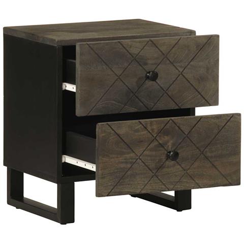 Comodini 2pz Neri 40x33x46 Cm In Legno Massello Di Mango - Foto 3