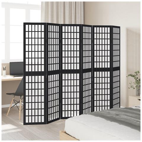 Divisorio Ambienti 6 Pannelli Nero Legno Massello Di Paulownia - Foto 3