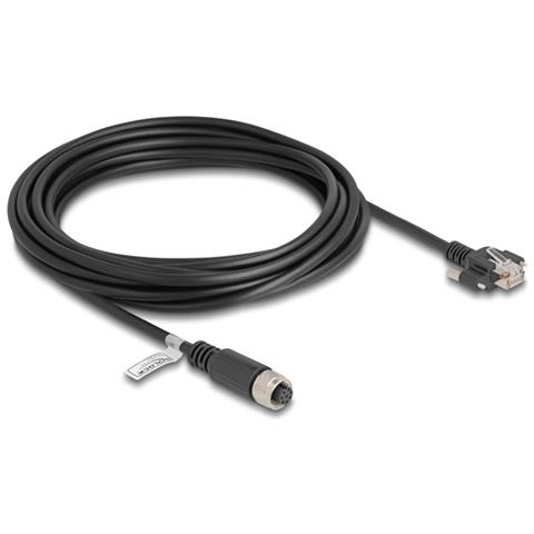 Cavo M12 codificato A da 8 pin femmina per RJ45 maschio con viti Cat. 5e FTP da 5 m nero - Foto 1
