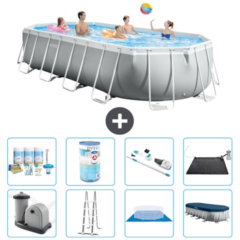 Piscina Fuori Terra - Ovale - 610x305x122 Cm - Grigio - Include Accessori Coordinati A2624 - Foto 1