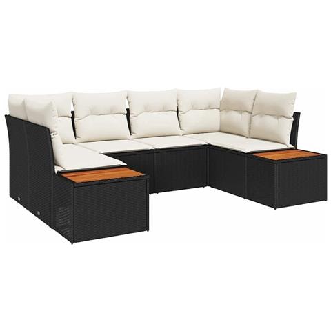 Set di divani da giardino a 6 pezzi con cuscini neri in Polyrattan - Foto 1