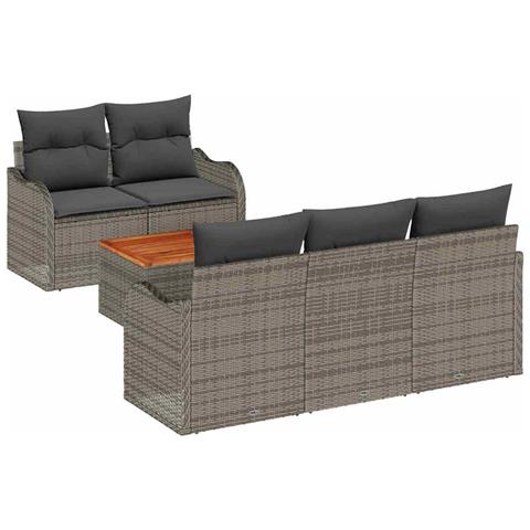 Set Divani Giardino  6 Pezzi con Cuscini Grigi in Polyrattan, Divano Giardino 2 Posti con Spazio Archiviazione e Cuscini Grigi in Polyrattan - Foto 1