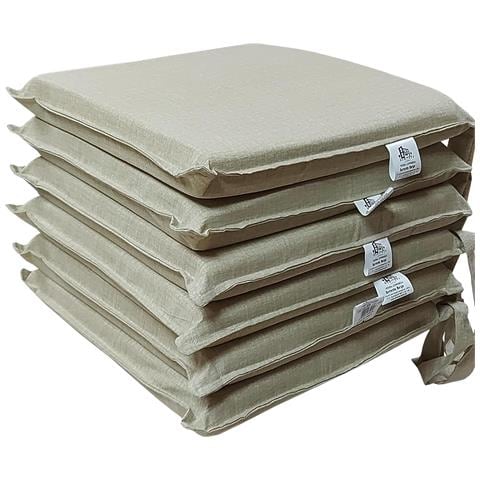 Set 6 Cuscini Per Sedie Cucina Con Laccetti, Copri Sedia Sfoderabili E Lavabili, Rivestimento Tessuto Loneta, Made In Italy (6 Sorrento Beige) - Foto 1