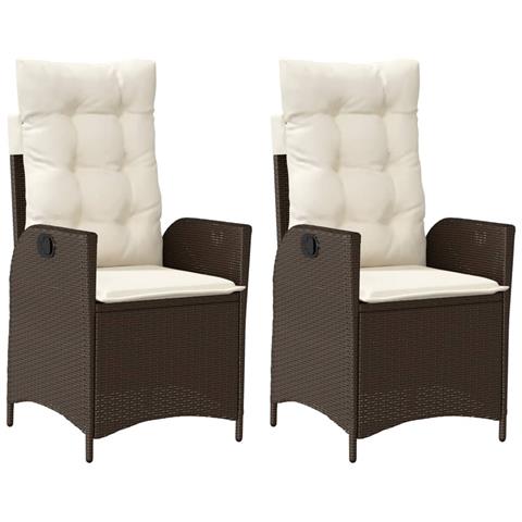 Sedie Reclinabili Giardino 2pz con Cuscini Marrone Polyrattan - Foto 1
