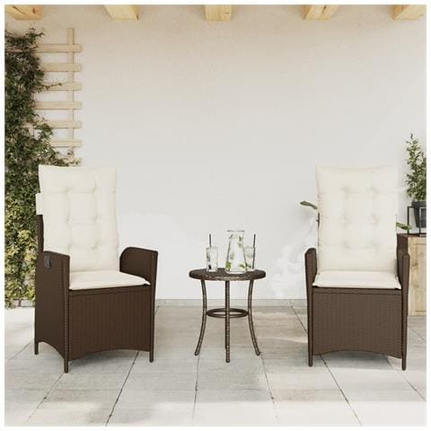 Sedie Reclinabili Giardino 2pz con Cuscini Marrone Polyrattan - Foto 2
