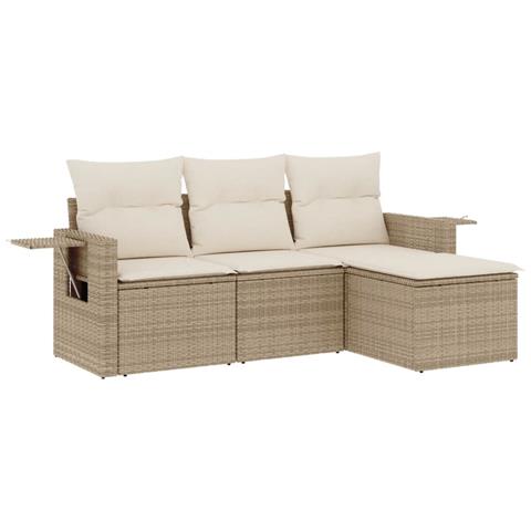 Set Divano da Giardino 4 pz con Cuscini Beige in Polyrattan - Foto 1