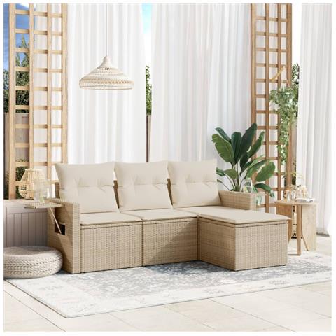 Set Divano da Giardino 4 pz con Cuscini Beige in Polyrattan - Foto 2