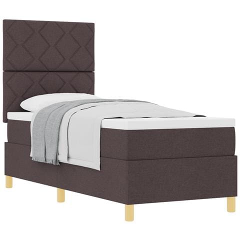 Letto con rete a molla e materasso Marrone scuro 80x200 cm Tessuto - Foto 1