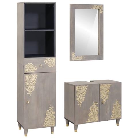 Set di mobili per il bagno 3 pcs Grigio 62 x 33 x 58 cm - Foto 1