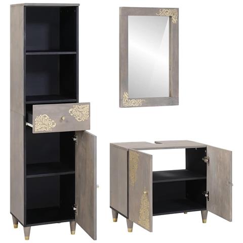 Set di mobili per il bagno 3 pcs Grigio 62 x 33 x 58 cm - Foto 2