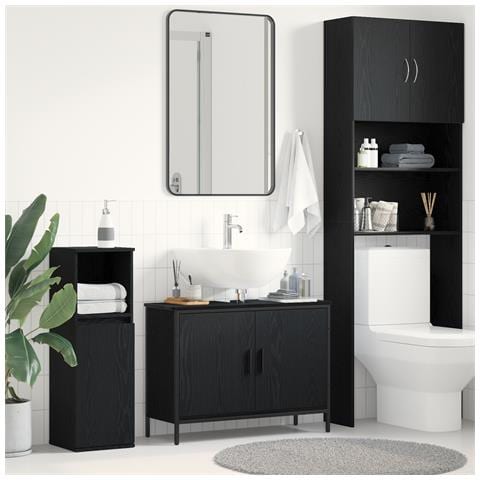 Mobile lavabo da bagno  Nero Rovere 80x30x60 cm Legno ingegnerizzato - Foto 2