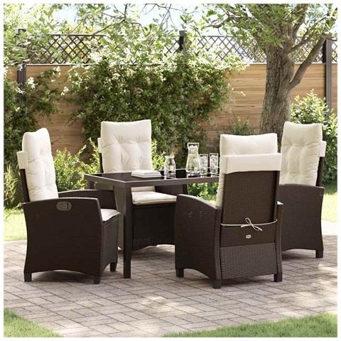 Set da Pranzo per Giardino 5 pcs Marrone polyrattan - Foto 2