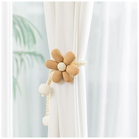 Set Di 2 Fermatenda A Fiore E Perla - Fermagli Decorativi Per Tende Coffee - Foto 2