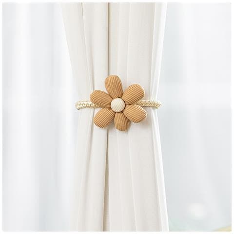 Set Di 2 Fermatenda A Fiore E Perla - Fermagli Decorativi Per Tende Coffee - Foto 5