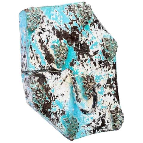 Appendino In Legno Intagliato Con Finitura Blu Anticata Artigianale 16x0x8h Cm - Foto 1
