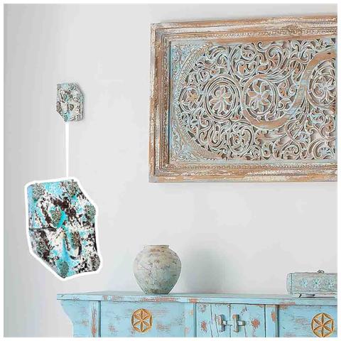 Appendino In Legno Intagliato Con Finitura Blu Anticata Artigianale 16x0x8h Cm - Foto 2